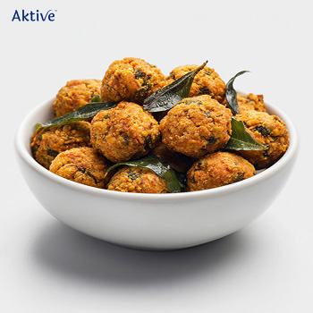 Air-fried golden brown soya chunks in a bowl