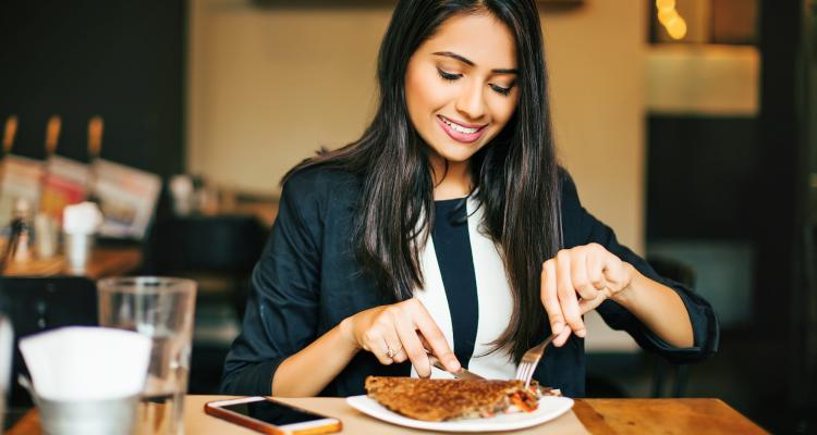 Indian woman trying mindful eating