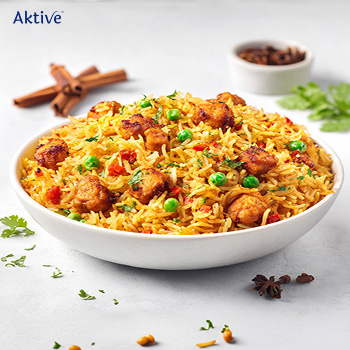soya chunk pulao in a bowl
